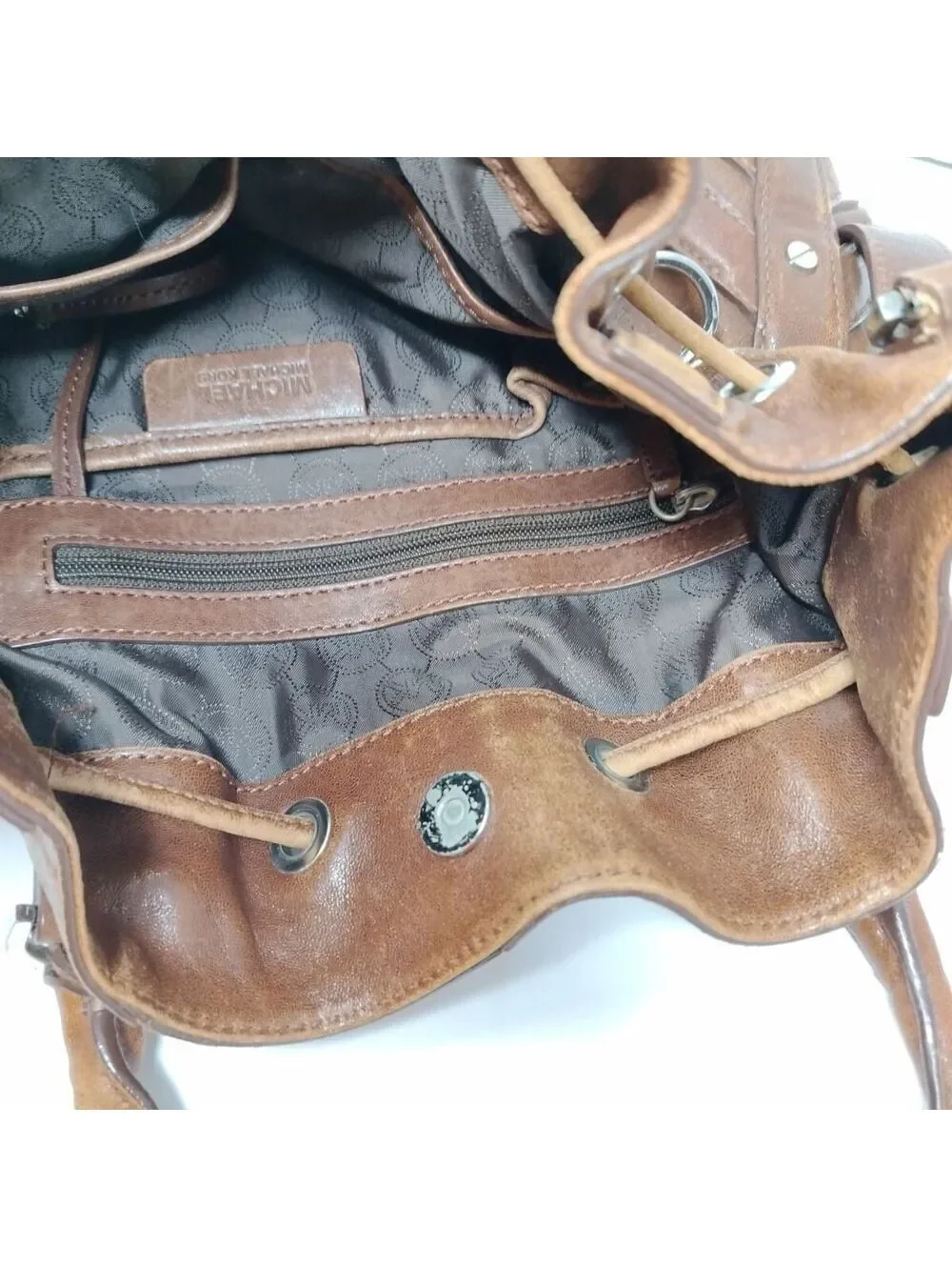 Michael Kors Leather Tote Hobo Shoulder Bag Distressed Look Large Bucket Buckle